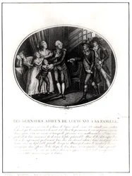 Die letzten Abschiede von Ludwig XVI. (1754-93) von seiner Familie, 20. Januar 1793, graviert von J. L. Benoist (fl.1800-40)